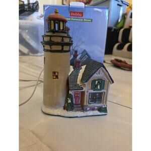 Holiday Lighted Porcelain Lighthouse Nantucket Dist. 8”x5-3/4”x3-1/2” Boxed